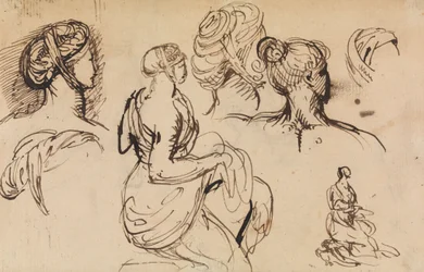 Étude de figures de femmes et de leurs coiffures