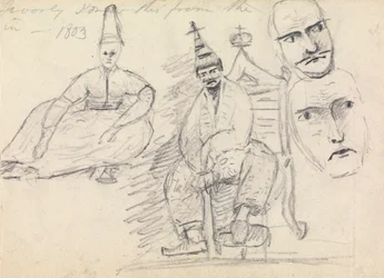 Étude de deux hommes assis en costume traditionnel