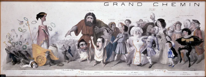 Le grand chemin de la postérité : représentation de la tragédie et de la comédie - Lithographie par Benjamin Roubaud, Maison de Balzac, Paris