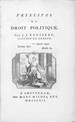 Frontispice de "Principes du droit politique" de Jean-Jacques Rousseau, avec vignette allégorique de la Liberté, gravé par Borly, publié en 1762