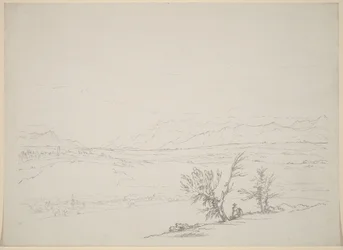 Paysage alpin avec un couple assis près d