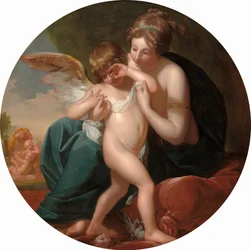 Cupidon, piqué par une abeille, est choyé par sa mère