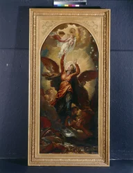 La femme revêtue du soleil fuit la persécution du dragon
