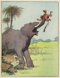 Éléphant attaquant un chasseur