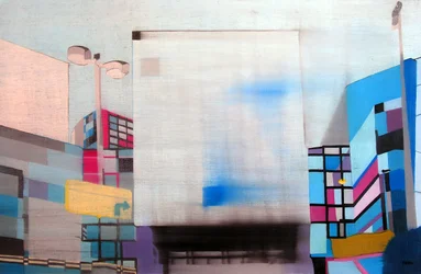 Downtown L.A. through car window, 2003 (huile sur 2 toiles juxtaposées)