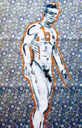 Masculin japonais 4, 2020 (acrylique sur papier japonais sérigraphié)