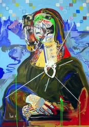 Surpeinture : Joconde, 2018 (huile, papier et acrylique sur toile)