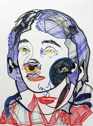 Surportrait : Marguerite Duras 2, 2021 (acrylique sur papier)