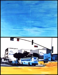 Le bus bleu nous appelle, 2003 (huile sur 2 toiles juxtaposées)