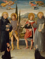 Saints Nicolas de Tolentino, Roch, Sébastien et Bernardin de Sienne..., 1481
