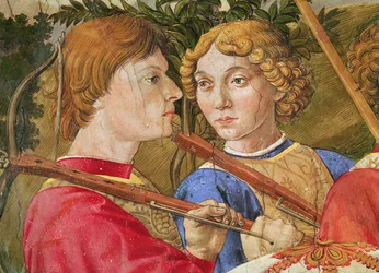 Cortège des Mages, cortège mené par Laurent le Magnifique sous les traits du mage Gaspard, détail des têtes de deux arbalétriers, 1459-1462