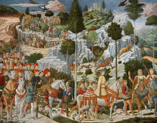 Le voyage des Mages à Bethléem, le mur de droite de la chapelle, vers 1460