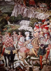 La Procession des Mages, détail du chevalier avec un léopard dans la Procession de Melchior, c.1460 (détail)