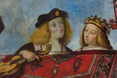 Gentleman tenant un instrument de musique et une dame (détail)