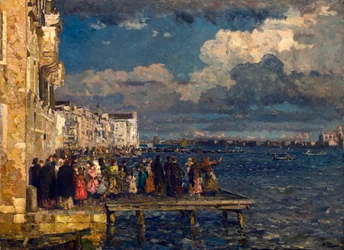 Préparation de la Festa del Redentore à Venise Peinture de Beppe Ciardi (1875-1932) 1910-1915 Collection privée