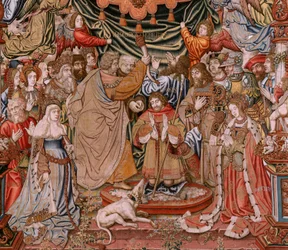 Tapisserie flamande. Série Les Honneurs; Noblesse. Quatrième tapisserie de la série. Modèle Dessinateurs du cercle de Bernard van Orley et Jan Gossaert (Mabuse). Manufacture Pieter van Aelst, Bruxelles. Vers 1550