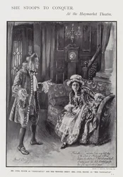 Une représentation de la comédie de Oliver Goldsmith She Stoops to Conquer au Haymarket Theatre, Londres