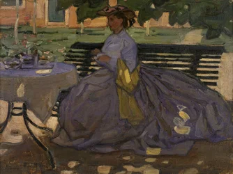 Femme assise dans un jardin, vers 1910 (huile sur toile)