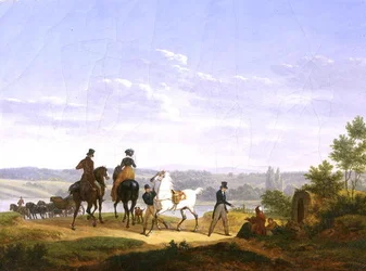 Paysage avec figures et chevaux