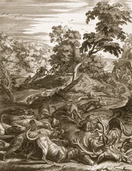 Actéon transformé en cerf et dévoré par ses chiens, 1731