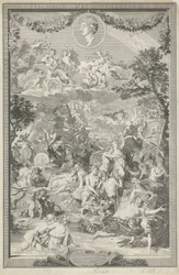 Page de titre allégorique avec différentes scènes des Métamorphoses d