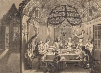 Repas dans la cabane pendant la fête des Tabernacles