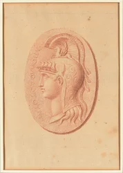 Une des quatre études après camées, trois avec des portraits de profil classiques et une avec un relief fragmentaire de Cupidon et deux lions tirant un char
