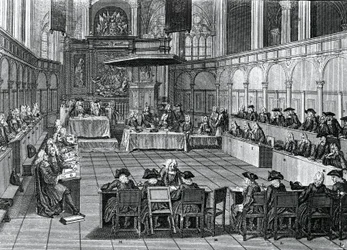 Synode protestant tenu en 1730 dans la Nieuwe Kerk (Nouvelle Église) à Amsterdam, Pays-Bas, gravure par Bernard Picart (1673-1733)