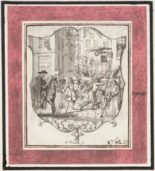 Vignette. Straßenszene eingefügt in Schildrahmen