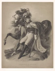 Cuirassier à côté de son cheval (Le cuirassier, Nieuwe lithografieën met twee soorten krijt, Nouveaux groupes aux deux crayons)