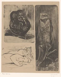 Vase, lionnes et un vautour