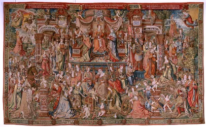 Tapisserie flamande. Série Les Honneurs; Prudence. Septième tapisserie de la série. Modèle Cartonistes du cercle de Bernard van Orley et Jan Gossaert (Mabuse). Manufacture Pieter van Aelst, Bruxelles. Vers 1550. Tissu Or, argent, soie et laine.
