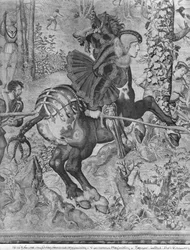 Les Chasses de Maximilien, Capricorne, La Chasse au sanglier, détail de Maximilien I 1459-1519, Manufacture des Gobelins