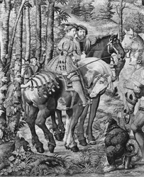 Les Chasses de Maximilien, Léo, La Chasse au Cerf, le Rapport, Manufacture des Gobelins (tapisserie)
