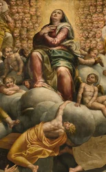 Abside, Retable par Bernardino Gatti dit Il Sojaro complété par Giovanni Battista Trotti dit IL Malosso, Assomption de la Vierge