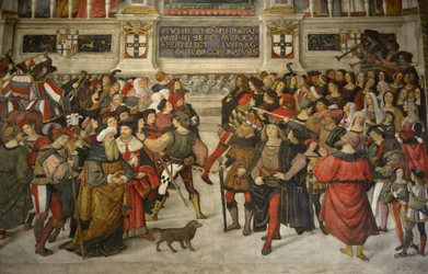 Italie, Toscane, Sienne, cathédrale, le Duomo : Le Couronnement de Pie II (1405-1464)