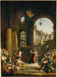 Jésus chasse les changeurs et les marchands du Temple (peinture sur toile)