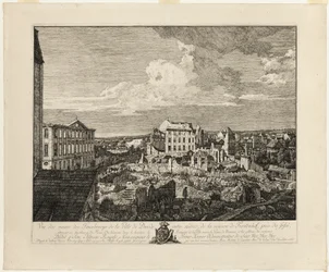 Les ruines de la banlieue de Pirnaischer avec le Palais Fürstenhof
