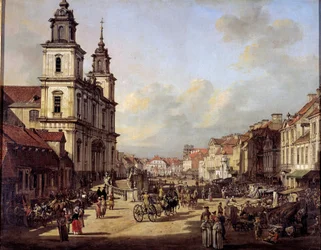 Vue de la rue Krakowskie depuis la rue Nowyswiat à Varsovie en 1778