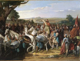 Le roi Don Rodrigo haranguant ses troupes lors de la bataille de Guadalete.