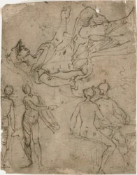 Esquisses de guerrier assis, diverses figures