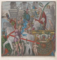 Feuille 9 : Jules César dans son char tiré par des chevaux, de Le Triomphe de Jules César