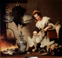La cuisinière plumant des canards, peinture de Bernardo Strozzi
