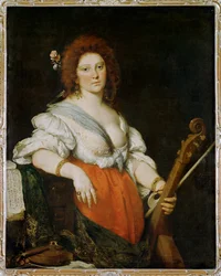 La chanteuse Barbara Strozzi avec une viole de gambe