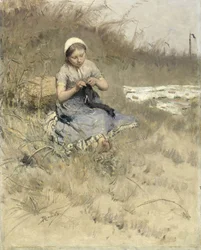 Fille tricotant