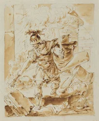 Alexandre mettant le feu à Persépolis (plume et encre brune avec lavis brun sur graphite sur papier vergé)