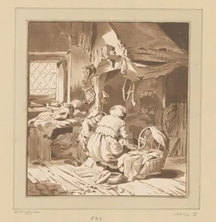 Intérieur de ferme avec deux femmes