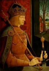 Empereur Maximilien I 1459-1519, avec couronne, sceptre et épée, vers 1500