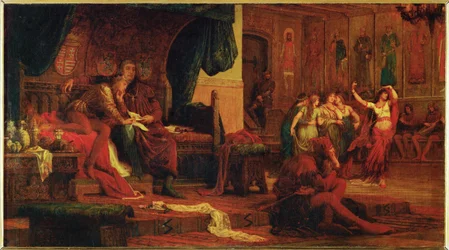 Le roi Laszlo V de Hongrie et son conseiller Ulrich de Cilli, qui gâte le jeune roi avec des plaisirs afin de prendre le contrôle du gouvernement (peinture sur toile)