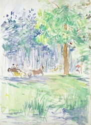 Cheval et calèche sur une route forestière